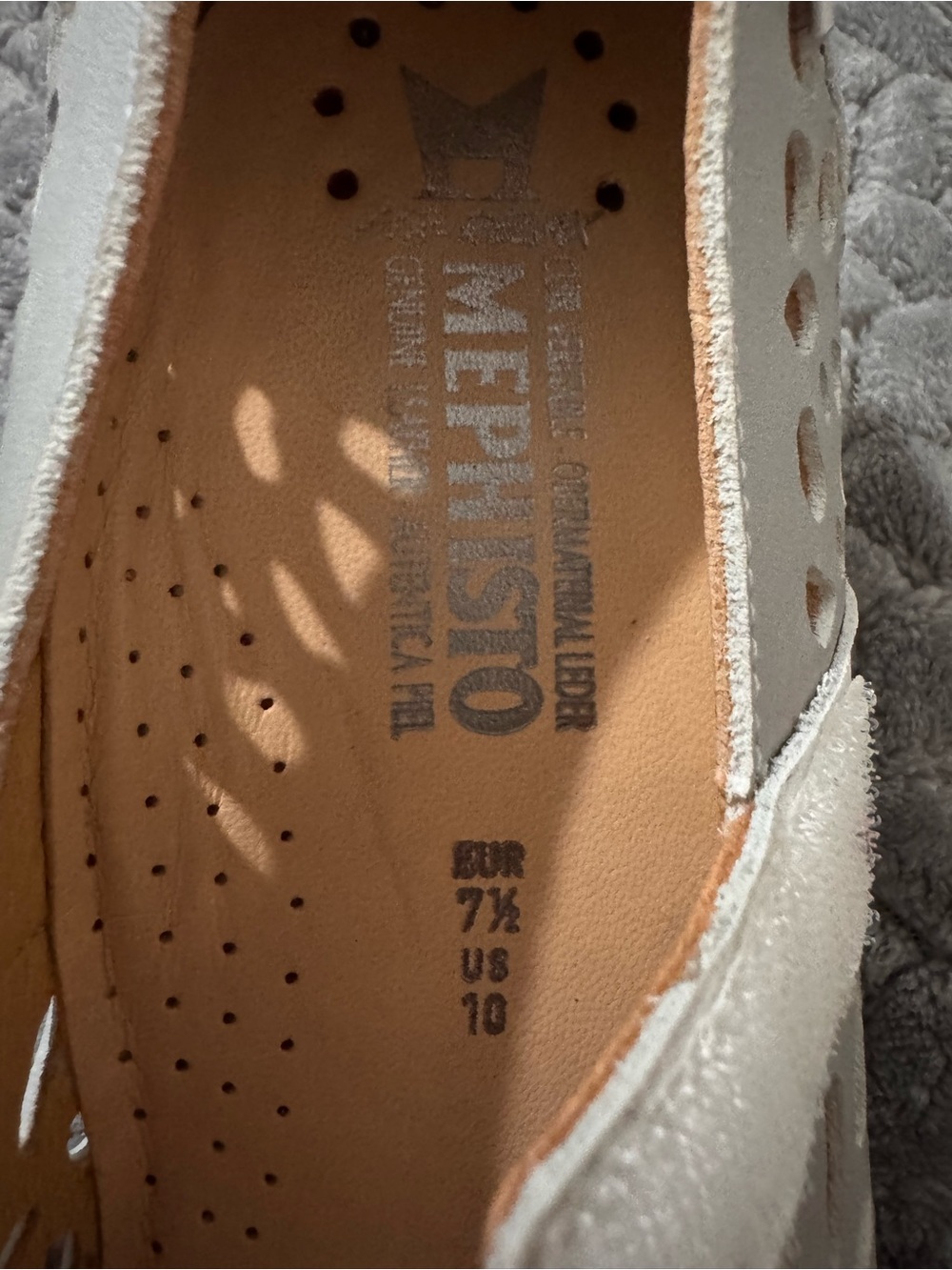 Mephisto White and Light Gray Mary Jane Perforated Leather Flats - Picture 6 of 10